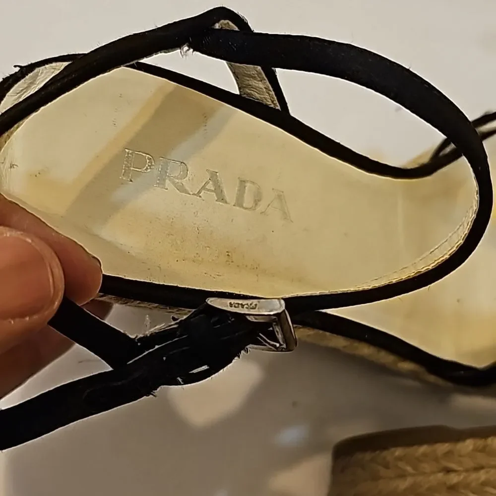 PRADA SPORT Black Leather Wedge Espadrilles - Picture 7 of 10